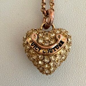 Juicy Couture Crystal Heart Shaped Necklace 10” laying flat Gold Delicate GUC